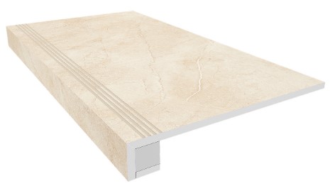 MA02 Marmulla Light Beige: ступень 330x1200 (прямоуг. бортик) с насечками+подступенок 145x1200 неполир. бежевый