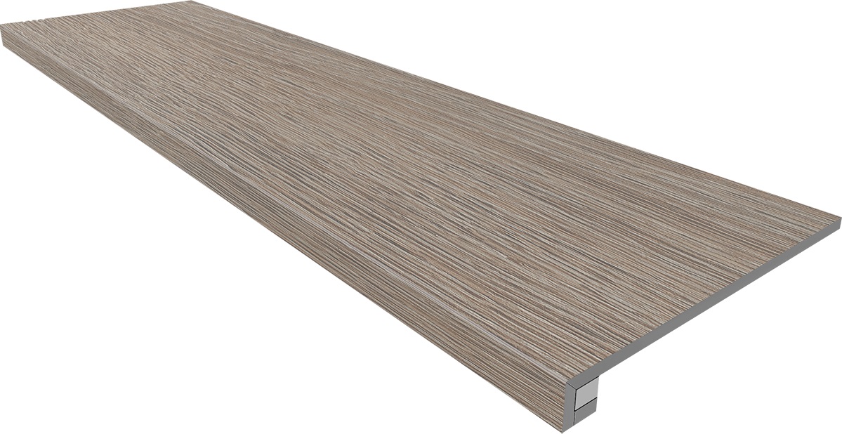 KW02 Kraft Wood Light Grey: ступень 330x1200 (прямоуг. бортик) без насечек+подступенок 145x1200 структур. серый